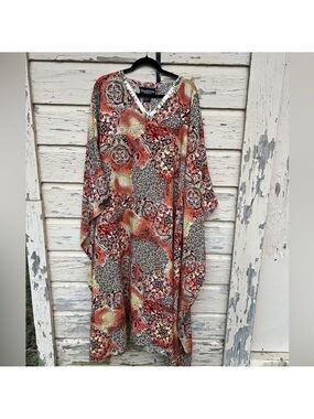 Vintage 90s Y2K Russell Kemp BoHo Sequin Tiki Kaftan KuMu Maxi Dress OS